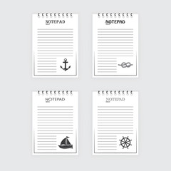 Template for notepad. Objects on the marine theme. Drawn elements.