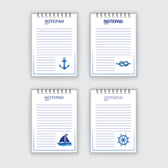 Template for notepad. Objects on the marine theme. Drawn elements.