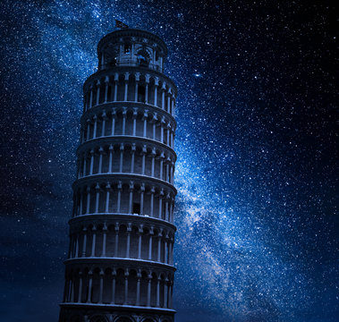 Milky Way And Leaning Tower Of Pisa At Night