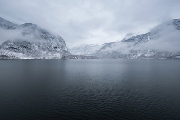 Panorama of the lake in mountain valley. Beautiful natural landscape in the Austria