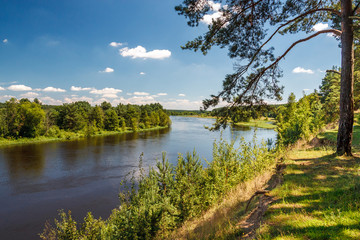 Fototapeta na wymiar landscape of a beautiful wide river on a sunny day