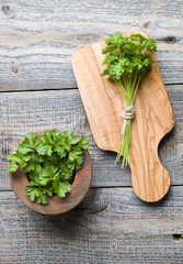 Fresh parsley on wood