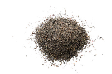 dried tea leafs on a white background