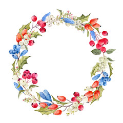 Watercolor winter christmas floral wreath