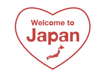 ようこそ日本へのハート型ロゴイラスト