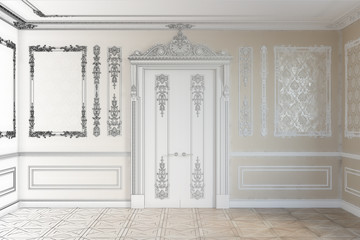 3d illustration. Sketch of door in the classical interior