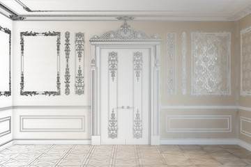 Fototapeta premium 3d illustration. Sketch of door in the classical interior