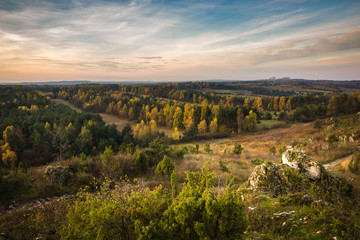 Fototapeta premium Autumn landscape near castle in Mirow on the Jura Krakowsko-Czestochowska, Poland