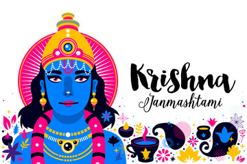 Krishna Janmashtami advertising template. Modern style illustration. Useful for posters, cards and invitations.