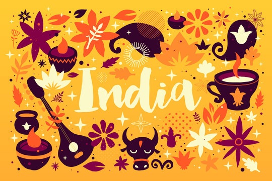 India background/banner template with abstract, floral and national elements. Useful for traveling advertising and web design.