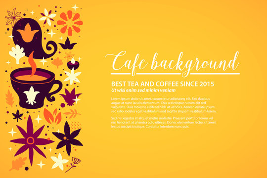Cafe background template with floral and abstract elements. Useful for advertising and web design.
