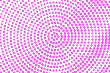 Pink on white dotted halftone. Half tone vector background. Radial dotted gradient.