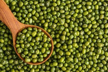 Close up a green mung beans grain seed background