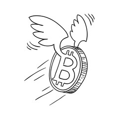 bitcoin black-and-white sketch cartoon doodle. vector illustration