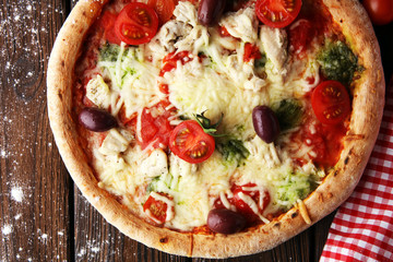 pizza with cheese fresh baked pizza coming out of the oven