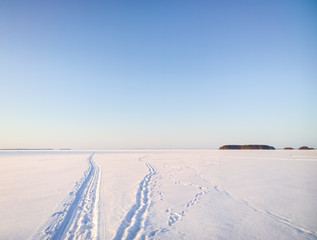 Clear Day on Snowy Lake Ice