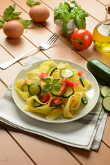 egg pappardelle with zucchini and tomato