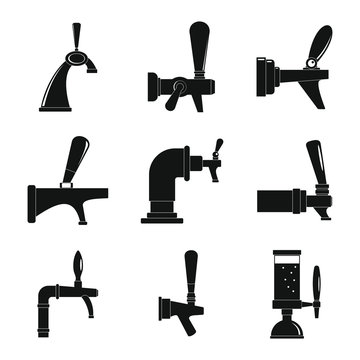 Beer tap icons set. Simple illustration of 9 beer tap vector icons for web
