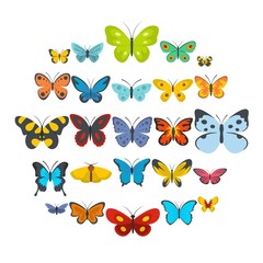 Butterfly icons set. Flat illustration of 25 butterfly vector icons isolated on white background
