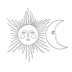 sun moon black and white sketch cartoon doodle vector illustration