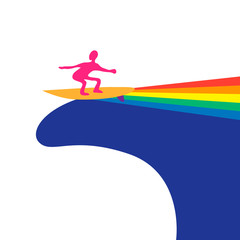 surfer colored cartoon doodle vector illustration