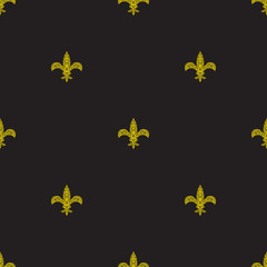 Fleur de lys black and yellow simple seamless pattern. Royal symbol background.