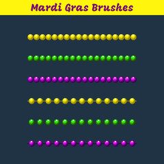 Mardi gras beads vector pattern brushes add-on. Make seamless frames and border decorations.