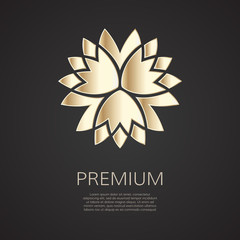 Golden flower shape. Gradient premium logotype. Isolated floral logo. Business identity concept for bio, eco company, yoga or spa salon.
