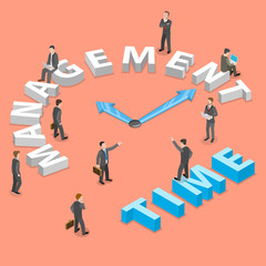 Time management flat isometric vector concept of planning, organization of working time.