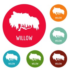 Willow tree icons circle set vector isolated on white background