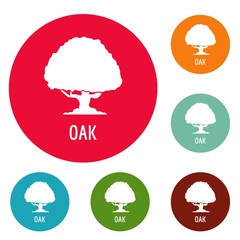 Oak tree icons circle set vector isolated on white background