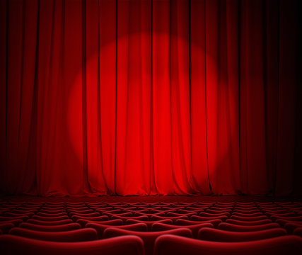 theater red curtains and seats 3d illustration