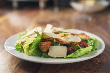 caesar salad with closeup