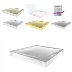 Set of Gift Candy and opened White Cardboard Package Box.On White Background Isolated.3D box.EPS10.