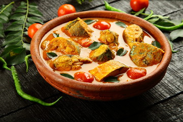 Homemade fish curry in coconut milk,