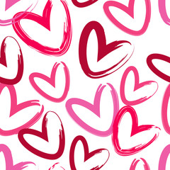 Seamless background with decorative hearts. Valentine's day. Ink drawing. Textile rapport.