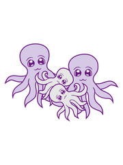geschwister paar 2 familie mama papa junges kind süß niedlich qualleklein baby oktopus tentakel unterwasser tintenfisch riesenkrake kraken comic cartoon design clipart