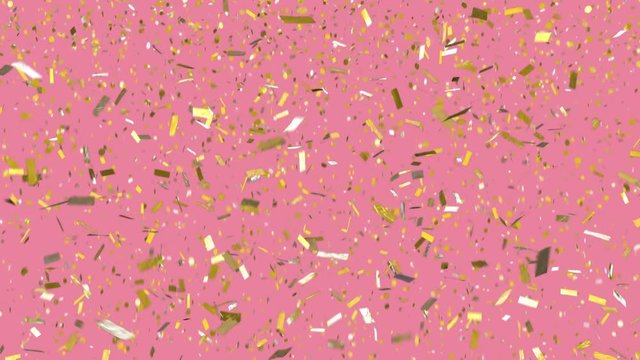 Gold confetti on a pink background. Confetti falls, clears frame, and is loopable. Rose gold, Millennial pink background. See portfolio for similar and so much more!