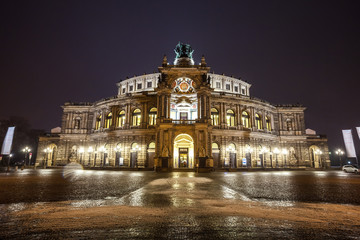 Semper Opera House At Night In Dresden; Germany