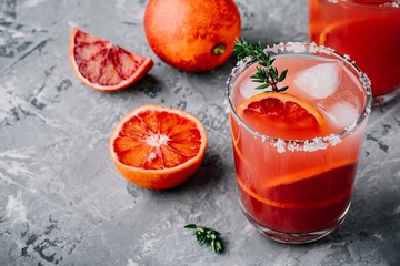 Blood Orange Sangria with ice and thyme