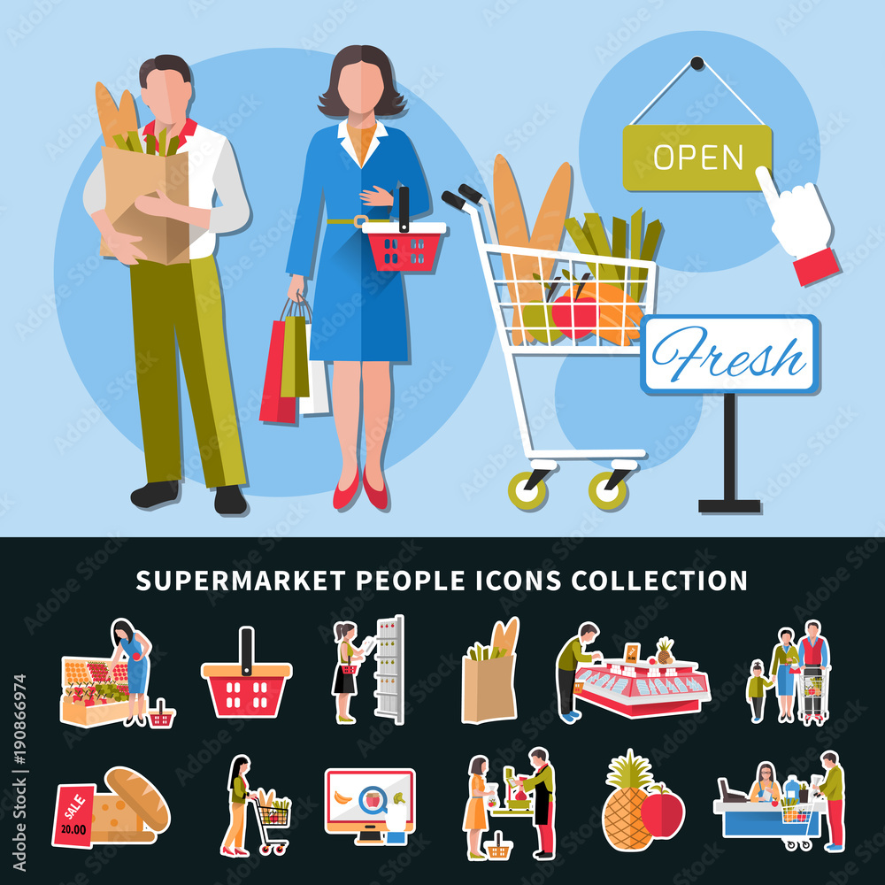 Canvas Prints Supermarket People Icons Collection