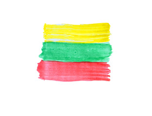 flag of Lithuania painted watercolor on white background