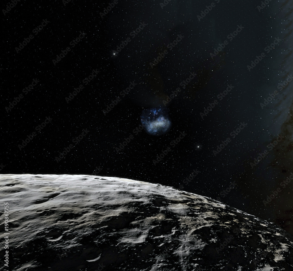 Canvas Prints moon surface. realistic 3d render of moon and space. space and planet. satellite. nebula. stars. ele