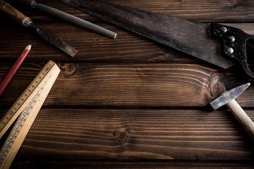 woodworking tools on wooden table