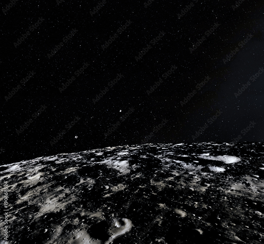 Canvas Prints moon surface. realistic 3d render of moon and space. space and planet. satellite. nebula. stars. ele