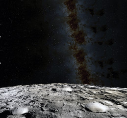Moon surface. Realistic 3d render of moon and space. Space and planet. Satellite. Nebula. Stars. Elements of this image furnished by NASA.