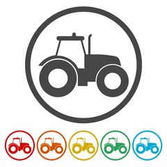 Tractor Icon, Pictogram tractor, side view, 6 Colors Included