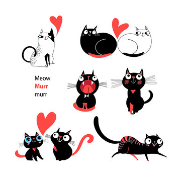 Vector set of enamored cats