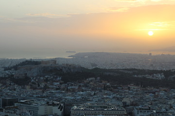 View from Likavittos hill to Athens with Acropolis, Greece