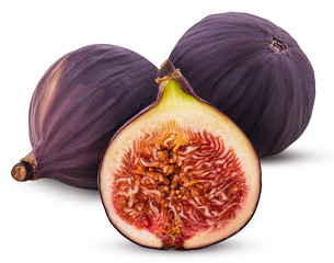 Two fresh figs fruit one cut in half